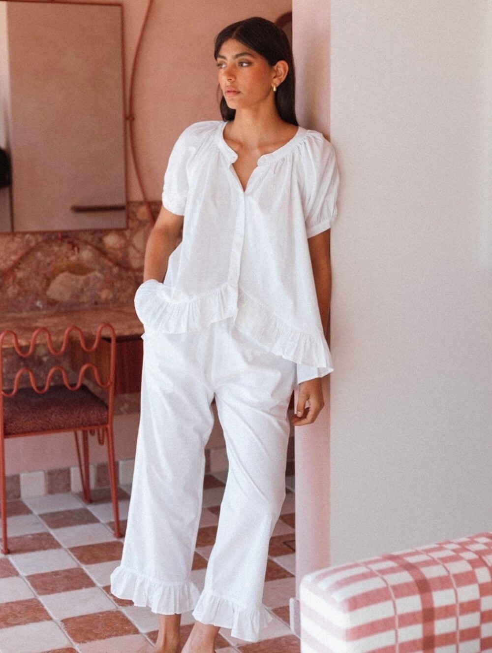 Piyama Sophie White Cotton Pajama Sleep Set Size Small Pants And Top